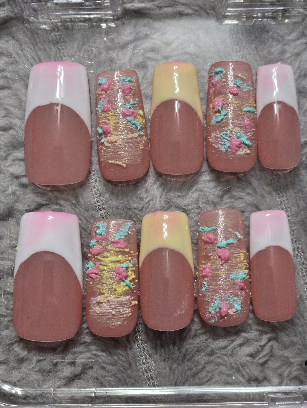Pastel Floral Textured Acrylic Press-On Nail Set, Medium Square Length